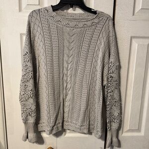 Women's Long Sleeve Light Grey With Lace & Embroidery Sleeve  Details - Size XL